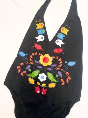 Huit Halter Plunge Neck One Piece Size Large